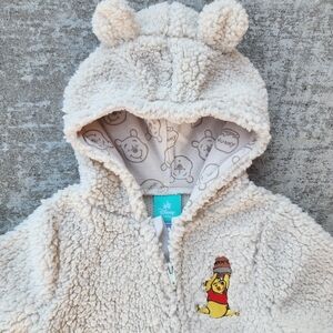 Disney Winnie the Pooh Cream Sherpa Footies One Piece with Hood, Size 3-6 Months